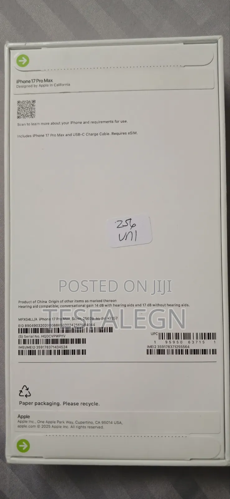 New Apple iPhone 17 Pro Max 256 GB Silver