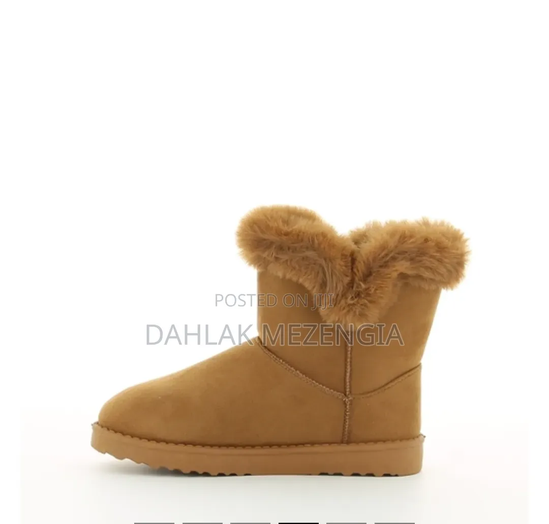 Girls Bow Fluffy Boots - Brown
