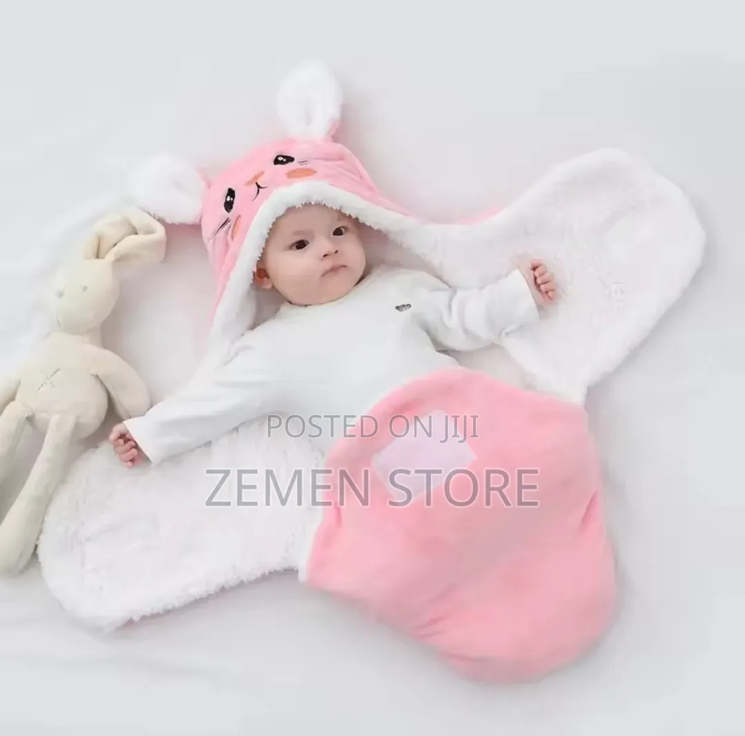 Cute Plush Bunny Ear Baby Swaddle Blanket የልጆች መጠቅለያ ልብስ