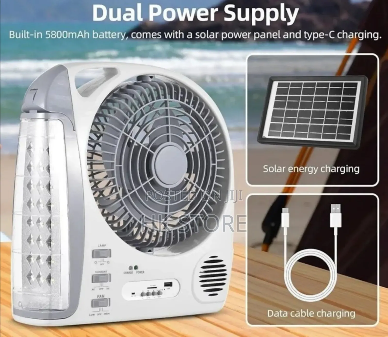 6 in 1 Rechargeable Fan With Led Lamp