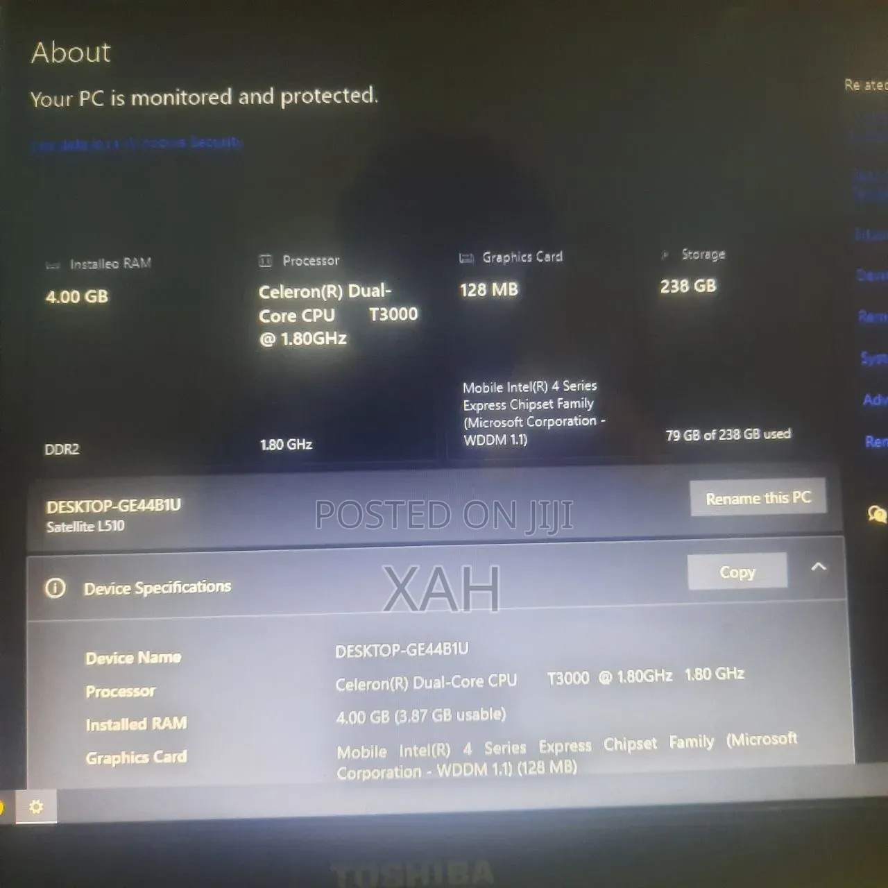 Laptop Toshiba Satellite L500 4GB Intel Celeron SSD 256GB