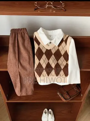 3pcs/Set Baby Boy White Long Sleeve Shirt,Plaid Vest Corduroy Pants