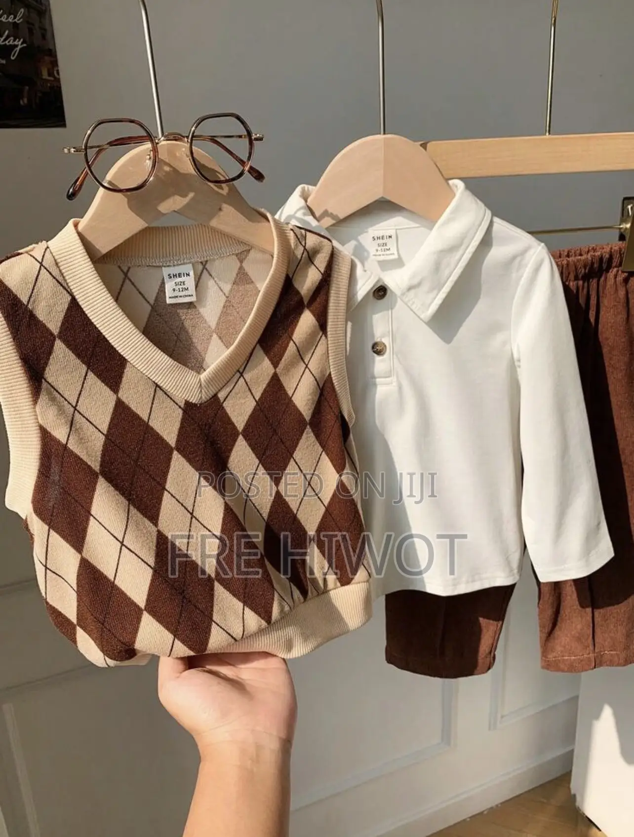 3pcs/Set Baby Boy White Long Sleeve Shirt,Plaid Vest Corduroy Pants