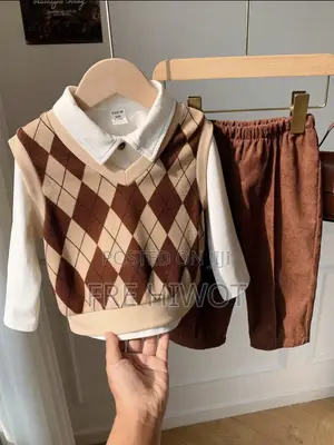 3pcs/Set Baby Boy White Long Sleeve Shirt,Plaid Vest Corduroy Pants