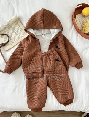 2pcs Baby Boy Knitted Embroidered Hoodie Jacket and Pants Set