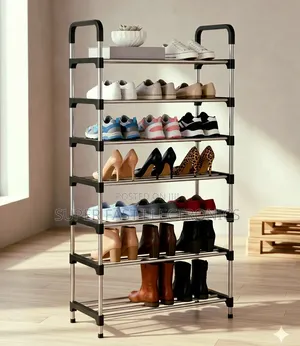 5-Tier Steel Pipe Shoe Rack With Handrail – Multi-Layer Space-Saving