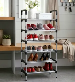 5-Tier Steel Pipe Shoe Rack With Handrail – Multi-Layer Space-Saving