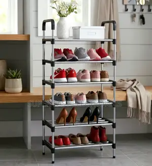 5-Tier Steel Pipe Shoe Rack With Handrail – Multi-Layer Space-Saving