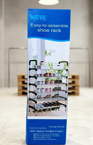 5-Tier Steel Pipe Shoe Rack With Handrail – Multi-Layer Space-Saving