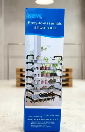 5-Tier Steel Pipe Shoe Rack With Handrail – Multi-Layer Space-Saving