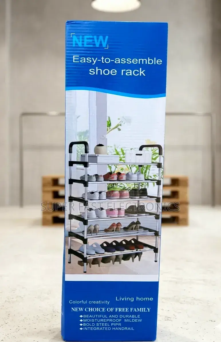5-Tier Steel Pipe Shoe Rack With Handrail – Multi-Layer Space-Saving