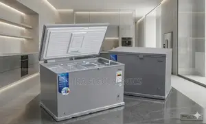 Midea Chest Freezer Features a Silver Finish, an Open Lid Revealing