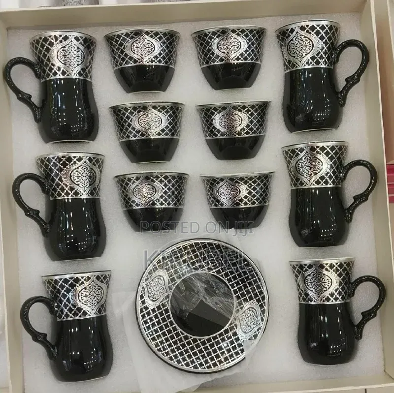 Luxury Turkish Tea Cup Set – 12 Pieces – Black Silver