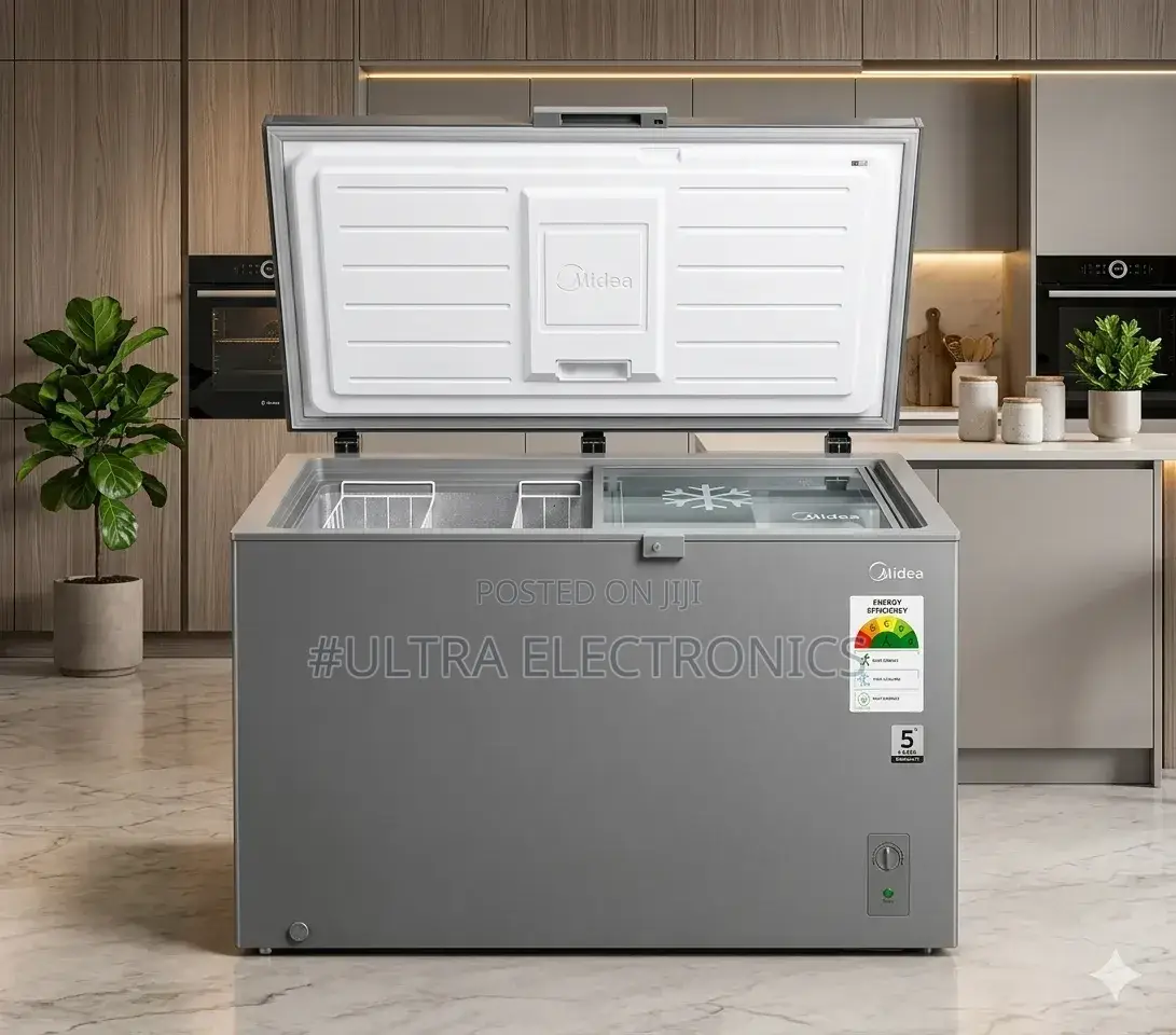 Midea Chest Freezer, Model Mdrc479fzg43, Featuring a Stainless Steel