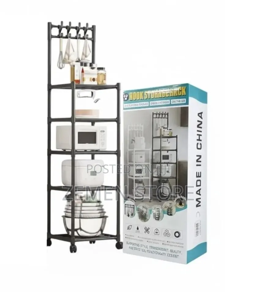 5-Tier Kitchen Organizer Rack With Wheels ሁለገብ የኩሽና ማደራጃ መደርደሪያ