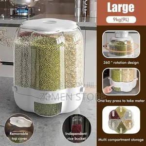 360° Rotating 6-Compartment Cereal Rice Dispenser የጥራጥሬ ማከማቻ