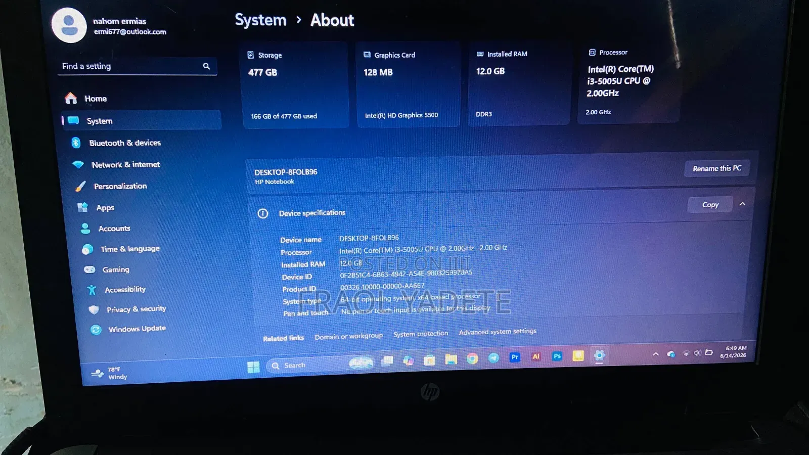 Laptop HP Stream Notebook 12GB Intel Core i3 SSD 500GB