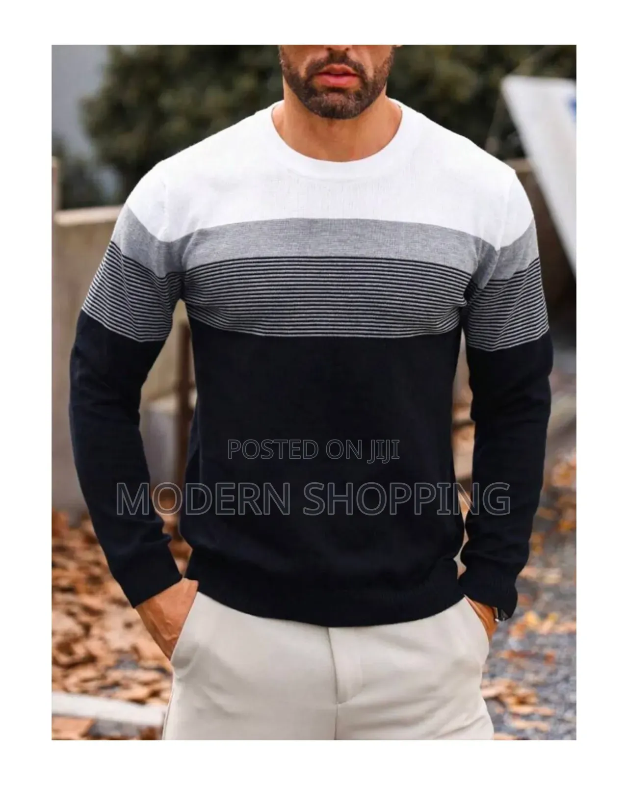 Men's Colorblock Striped Crewneck Sweater