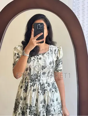 Casual Day Dress Tropical Botanical Bird Print