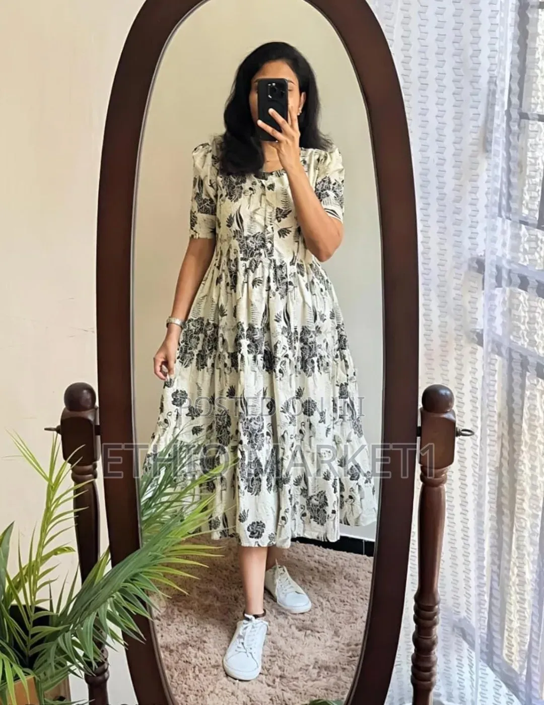 Casual Day Dress Tropical Botanical Bird Print