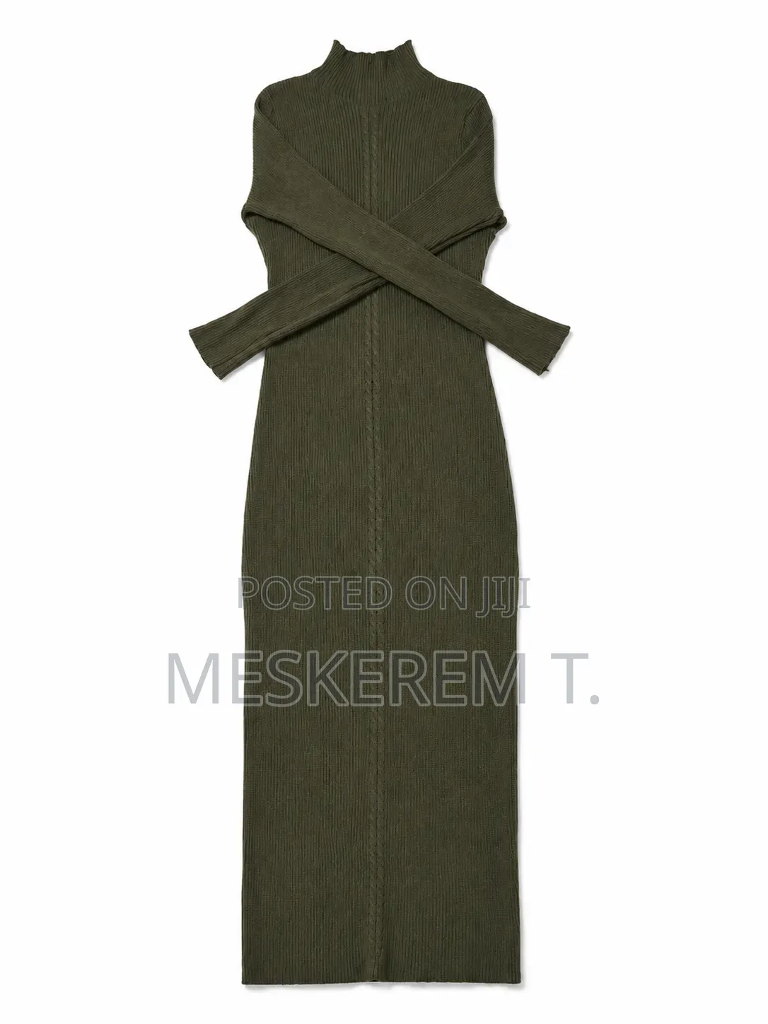 Olive Green Knit Midi Dress