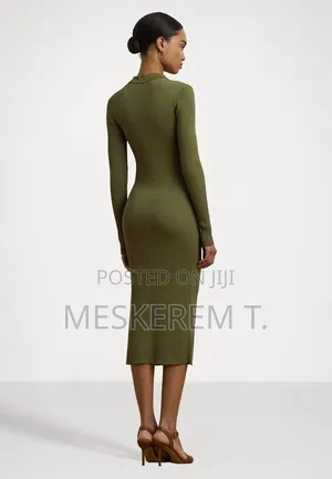 Olive Green Knit Midi Dress