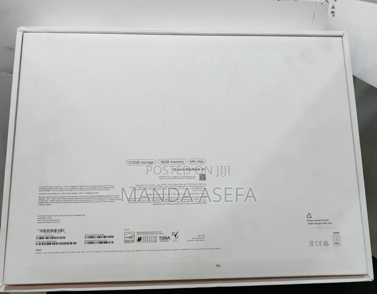 New Laptop Apple MacBook Air 2025 M4 16GB Apple M4 SSD 512GB