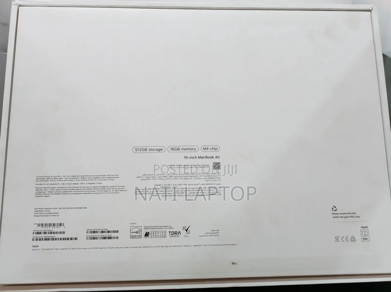 New Laptop Apple MacBook Air 2025 M4 16GB Apple M4 SSD 512GB