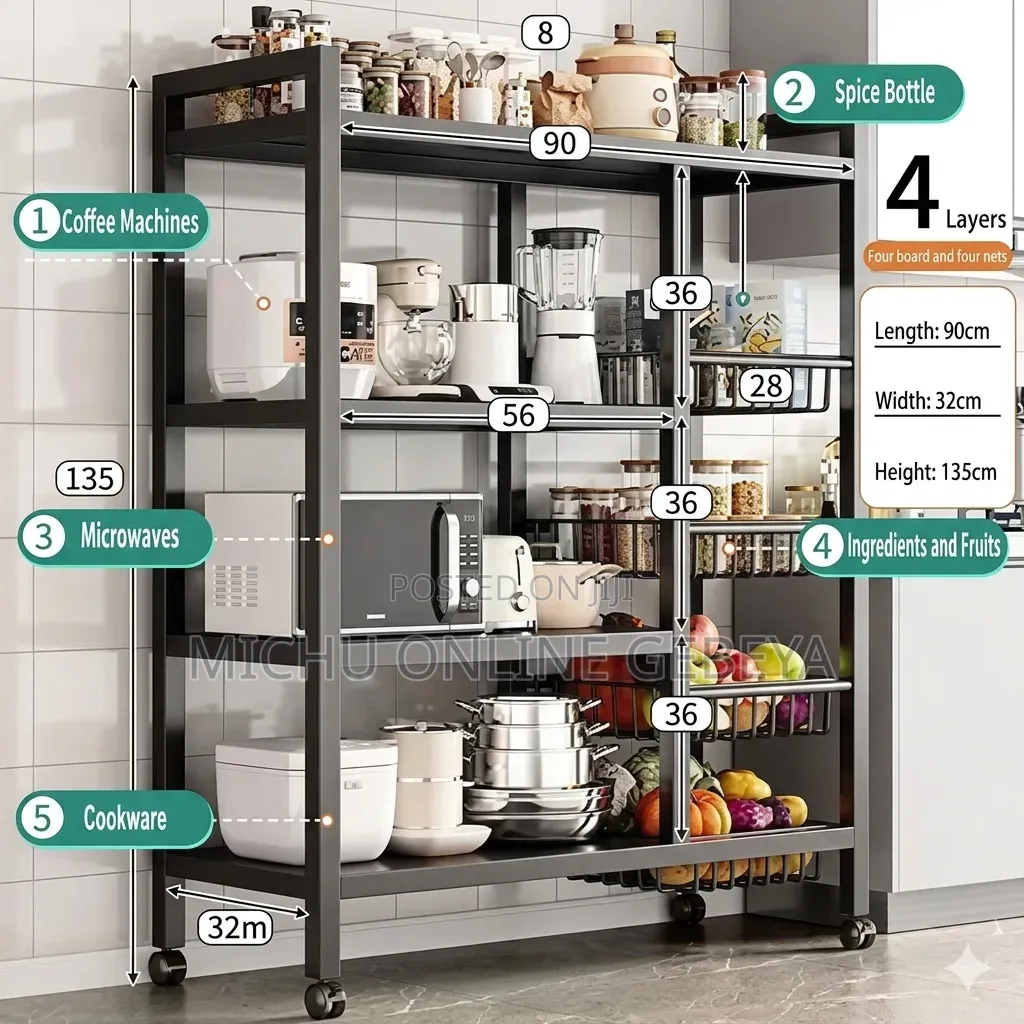 Metal Storage Shelf ባለ 4 ደረጃ ሁለገብ መደርደሪያ /Free Delivery