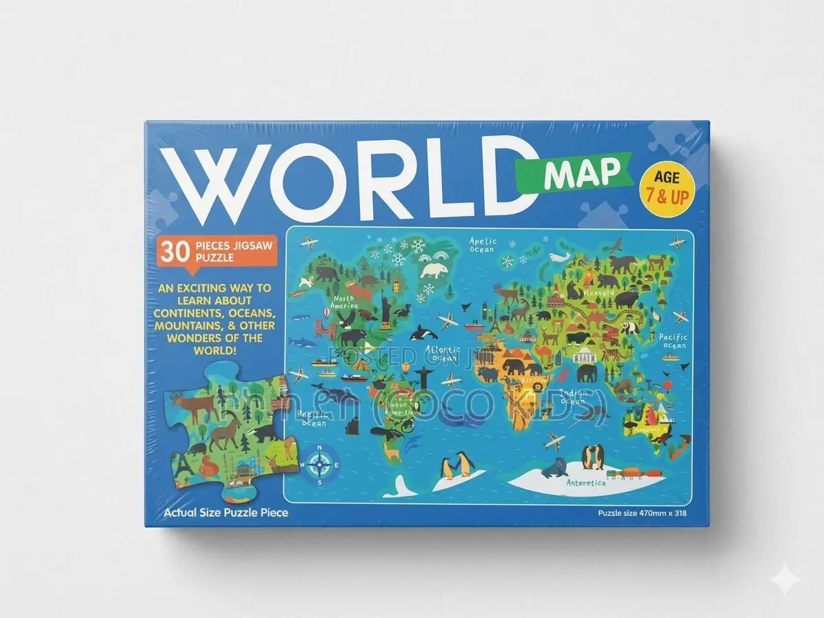 "World Map" የ30 ክፍል ምስል እንቆቅልሽ (Jigsaw) (ከ7 ዓመት በላይ)