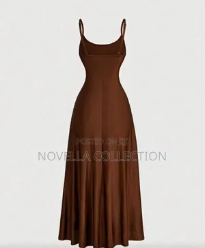 Women's Coffee Brown Ruched Waist Spaghetti Strap Dress