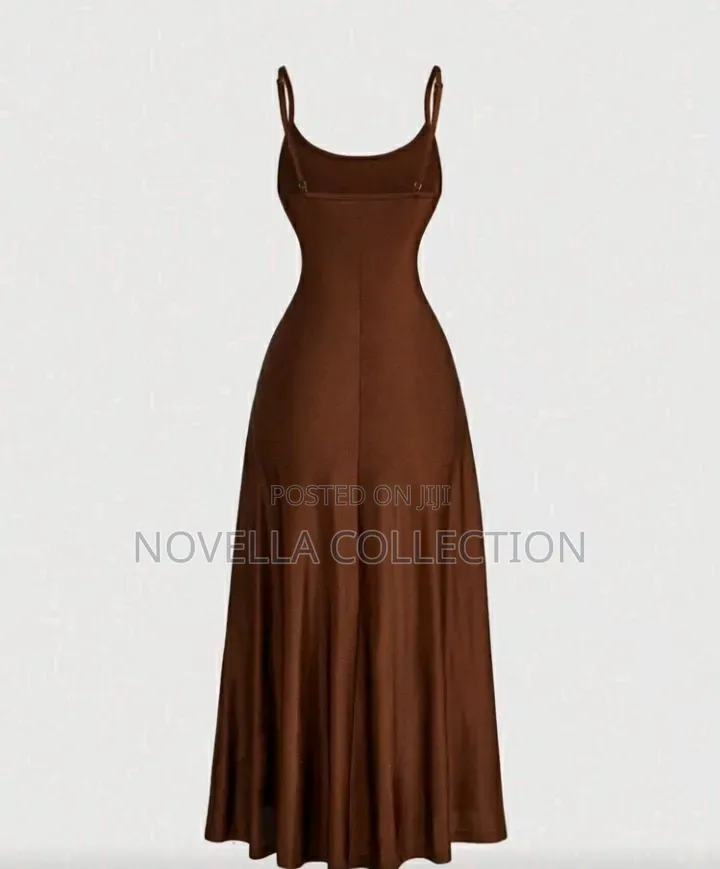 Women's Coffee Brown Ruched Waist Spaghetti Strap Dress