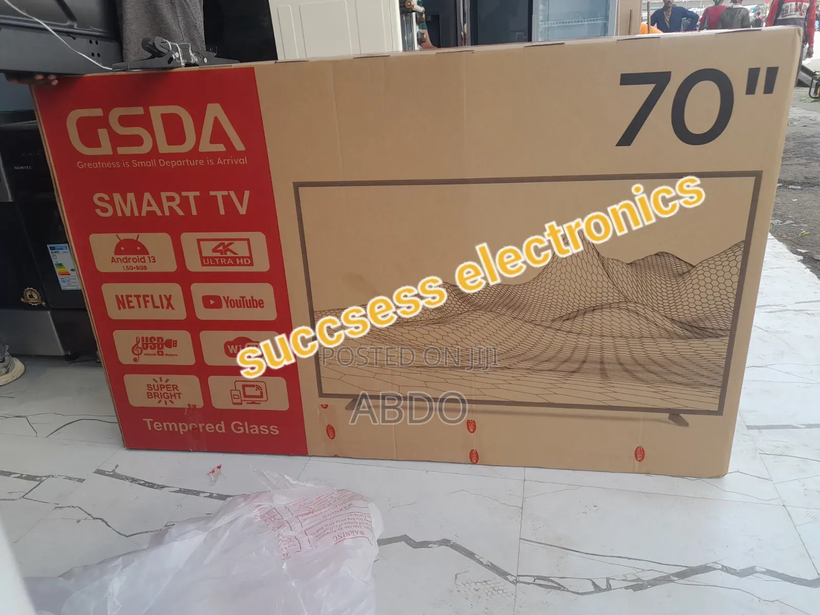 Gsda Smart Tv 70 Inch Andraid Doubel Gelass 2026 Quality Hifi Speak
