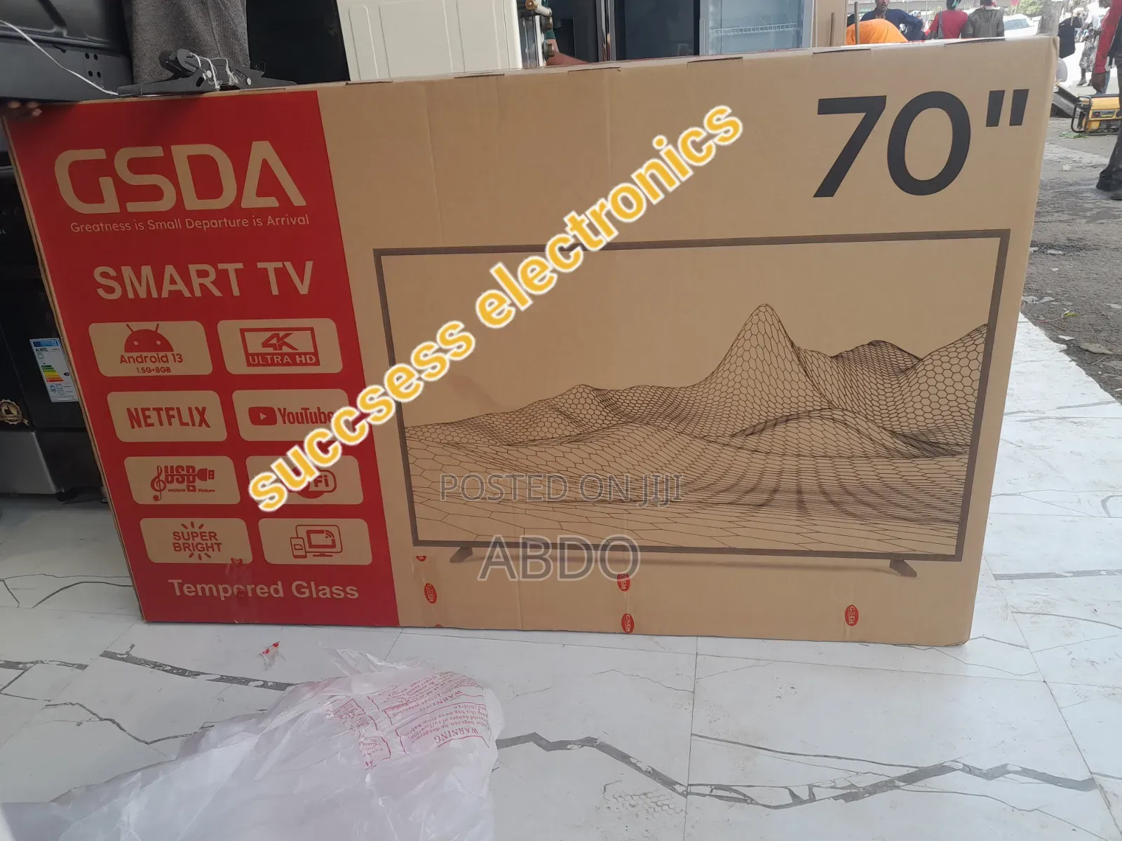 Gsda Smart Tv 70 Inch Andraid Doubel Gelass 2026 Quality Hifi Speak