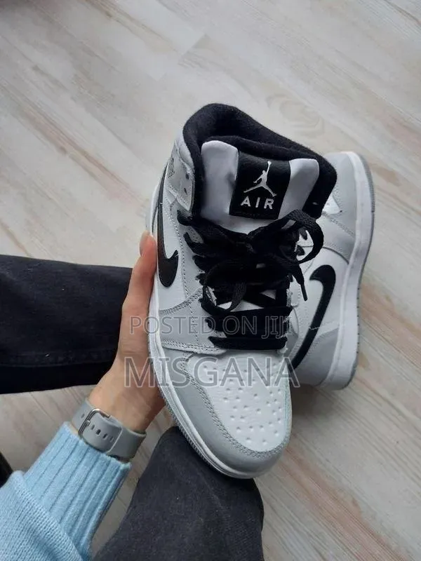 Nike Air Jordan 1 Mid Light Smoke Grey, White, and Black