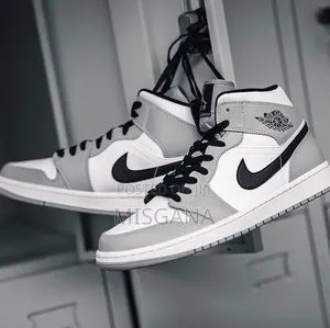 Nike Air Jordan 1 Mid Light Smoke Grey, White, and Black