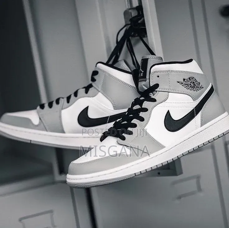Nike Air Jordan 1 Mid Light Smoke Grey, White, and Black