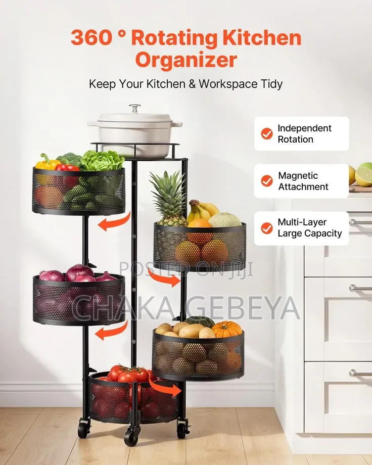 Vegetable Fruit Storage Cart – 5 Tiers, Ventilated Design