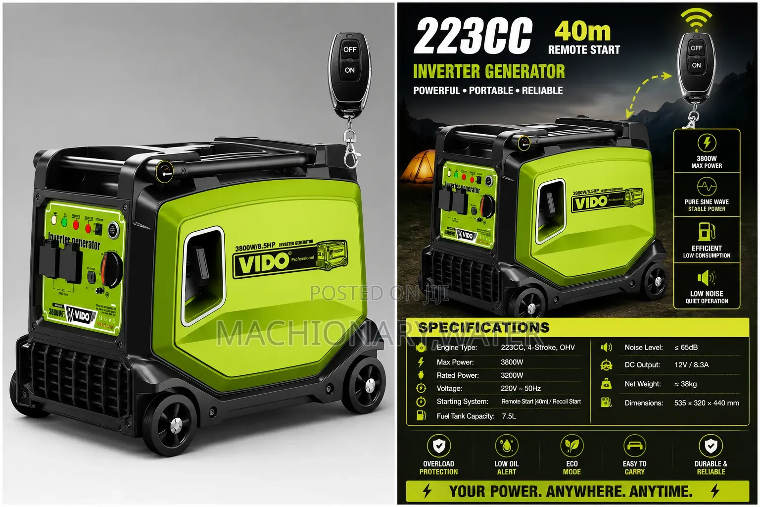 Vido Gasoline Invertor Generator 3.8kw