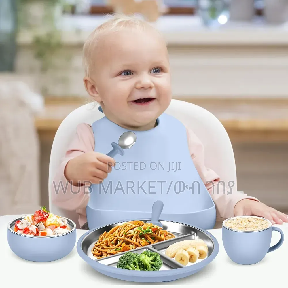 6 in 1 Premium Silicone Feeding Set-ጥራት ያለው የልጆች መመገቢያ
