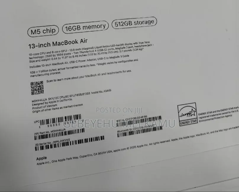 New Laptop Apple MacBook Pro 2026 M5 Max 16GB Apple M5 SSD 512GB