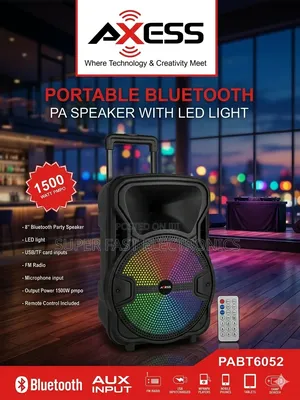 Axess Speakers 8" Portable Bluetooth Pa Speaker System Remote Control