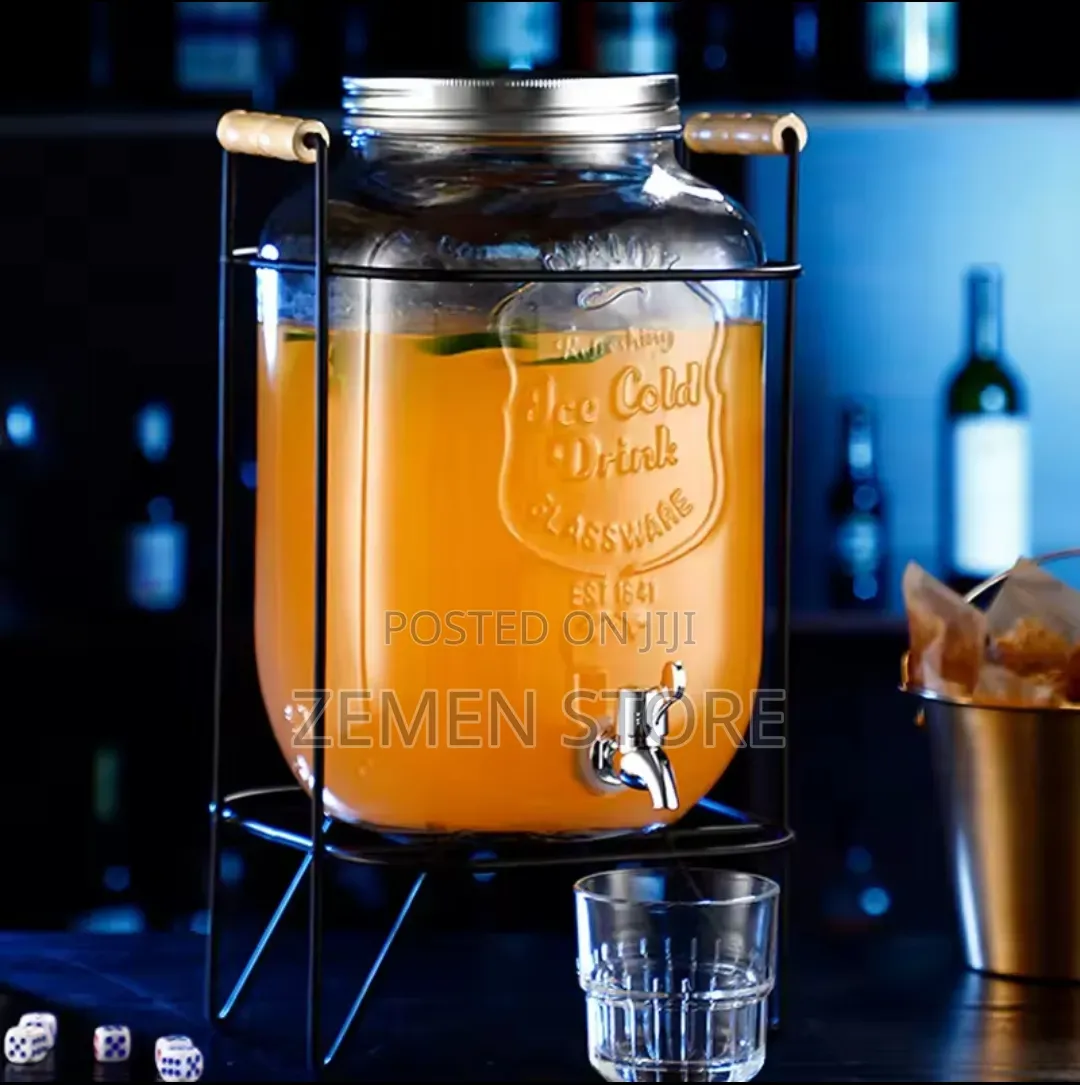 Premium Glass Beverage Dispenser With Metal Stand Leak-Proof Spigot