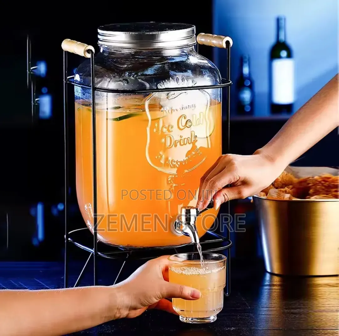 Premium Glass Beverage Dispenser With Metal Stand Leak-Proof Spigot