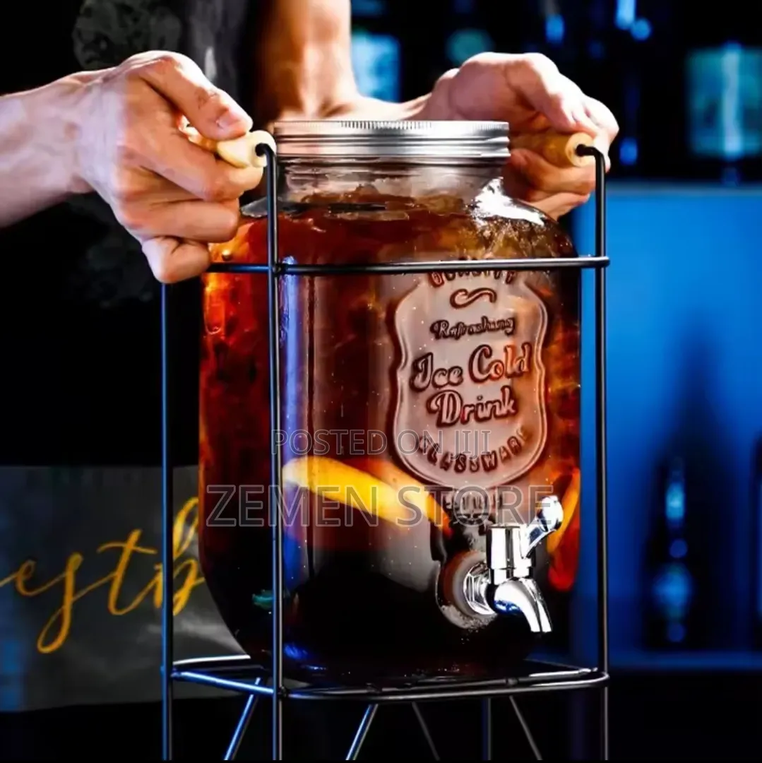 Premium Glass Beverage Dispenser With Metal Stand Leak-Proof Spigot