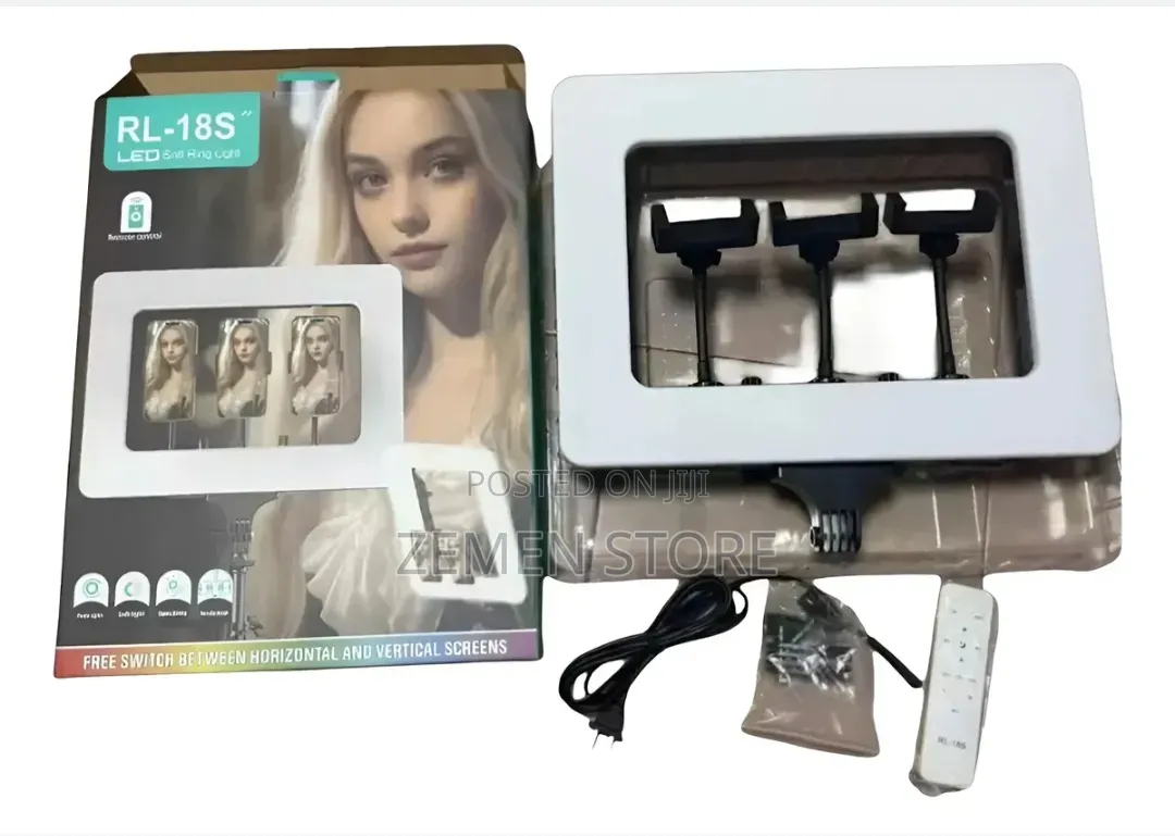 Rl-18s Rectangle Led Ring Light - 3 Phone Holders Remote Control