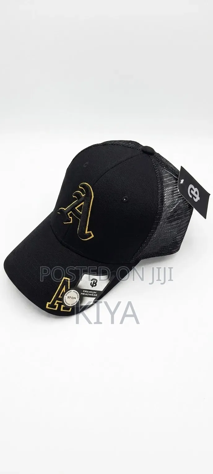 Premium Embroidered Gothic "A" Trucker Cap – Black Gold (57cm)