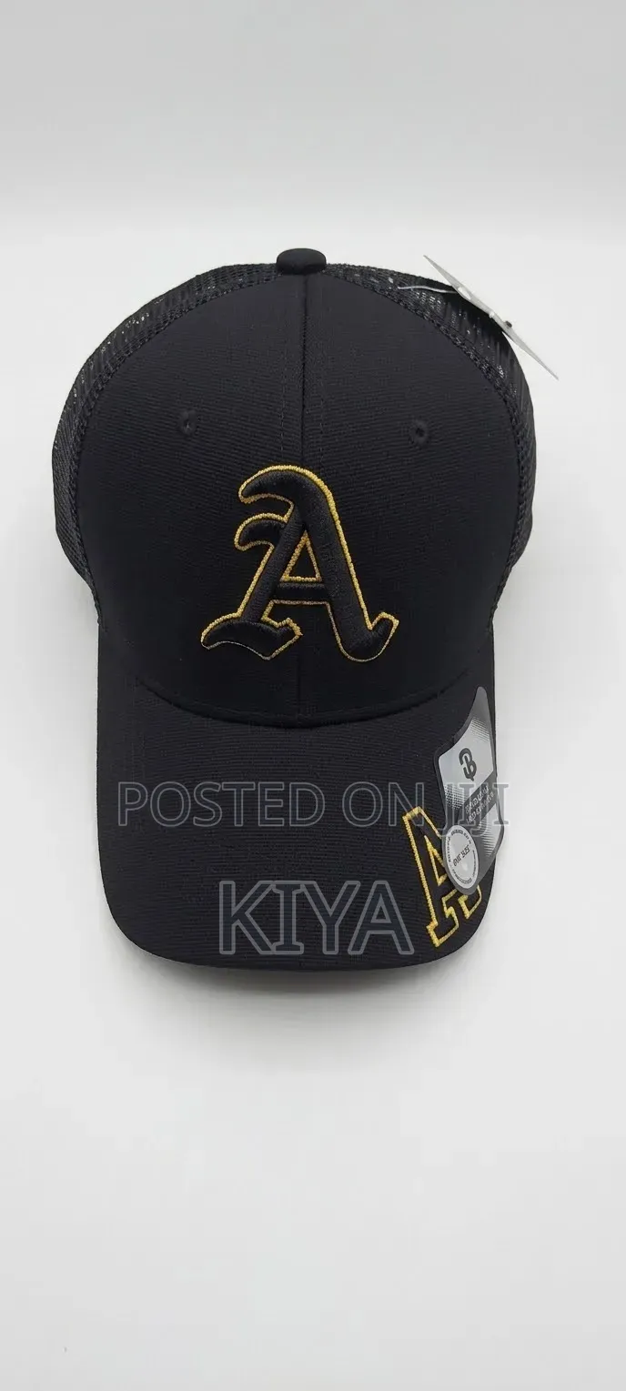 Premium Embroidered Gothic "A" Trucker Cap – Black Gold (57cm)
