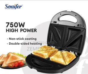 Sonifer 750w Electric Sandwich Maker - Double-Sided Non-Stick Toaster