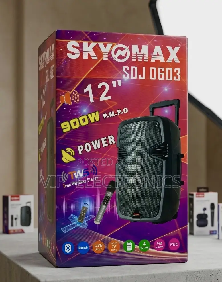 Skyomax Speaker System 12-Inch Portable 900w With Wireless Microphone
